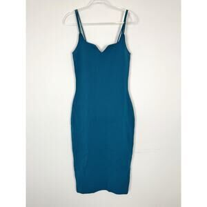 THE SEI Midi Dress Teal Peacock Blue Stretch Knit Bodycon M